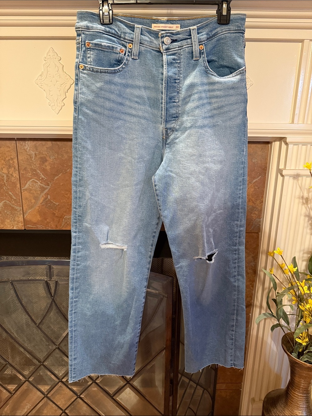 Light Blue Women’s Slightly Distressed Straight-Leg Jeans